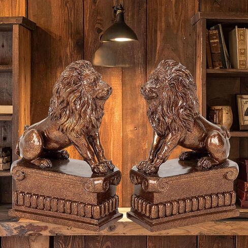 Bellaa 20164 Lion Bookends Decorative Book Ends for Bookshelves Rustic Vintage Antique Animal Home Decor Unique Modern Living Room Office Desk Bookcases Decoration Shelf Heavy Duty Support 8 inch in Saudi Arabia