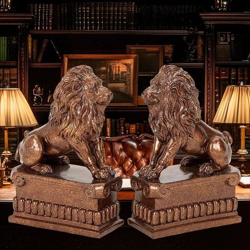 Bellaa 20164 Lion Bookends Decorative Book Ends for Bookshelves Rustic Vintage Antique Animal Home Decor Unique Modern Living Room Office Desk Bookcases Decoration Shelf Heavy Duty Support 8 inch in Saudi Arabia