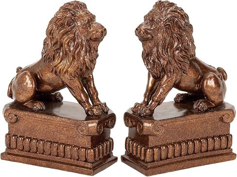 Bellaa 20164 Lion Bookends Decorative Book Ends for Bookshelves Rustic Vintage Antique Animal Home Decor Unique Modern Living Room Office Desk Bookcases Decoration Shelf Heavy Duty Support 8 inch in Saudi Arabia
