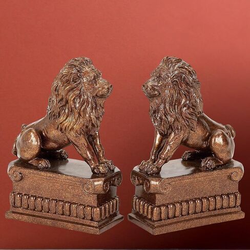 Bellaa 20164 Lion Bookends Decorative Book Ends for Bookshelves Rustic Vintage Antique Animal Home Decor Unique Modern Living Room Office Desk Bookcases Decoration Shelf Heavy Duty Support 8 inch in Saudi Arabia