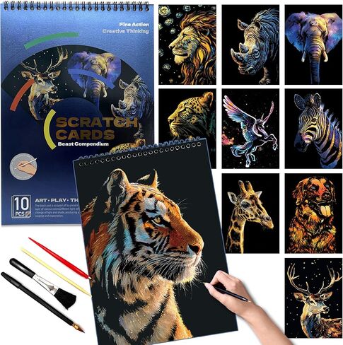 Animals Scratch Art Book for Adults-Colorful Animal Scratch Paper|Scratch Painting Paper Craft Kit|Creative Foil Engraving Scratch Art|Stress Relief Gift for Craft Lovers(Animal Series 1) in Kuwait
