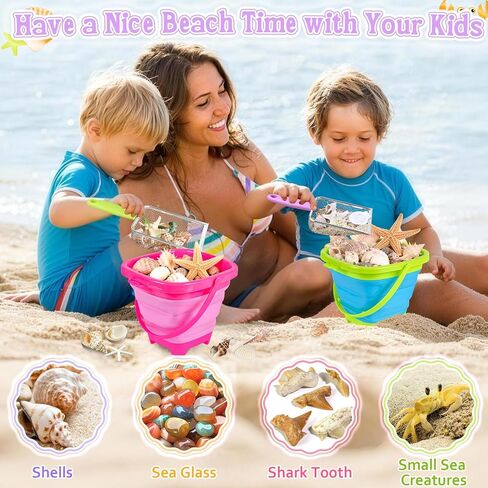 Meaicezli Beach Toys, 2 Packs Sand Toys for Shell Collecting, Collapsible Sand Buckets Shark Tooth Sifter and Mesh Bag, Shell Scooper for Beach Travel Essentials Kids Boys and Girls in Kuwait