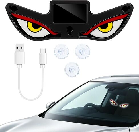 Solar Devil Eyes Car LED Light, Wireless No Drill Demon Eye Warning Lights for Car Windshield & Rear Window, Type-C Rechargeable Animated LED Eyes for Cars, SUVs, Trucks, Vans (1 Pack) in Kuwait