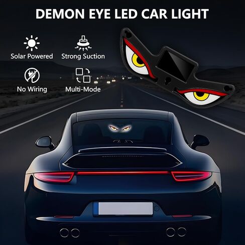 Solar Devil Eyes Car LED Light, Wireless No Drill Demon Eye Warning Lights for Car Windshield & Rear Window, Type-C Rechargeable Animated LED Eyes for Cars, SUVs, Trucks, Vans (1 Pack) in Kuwait