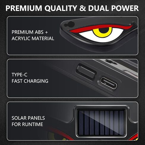 Solar Devil Eyes Car LED Light, Wireless No Drill Demon Eye Warning Lights for Car Windshield & Rear Window, Type-C Rechargeable Animated LED Eyes for Cars, SUVs, Trucks, Vans (1 Pack) in Kuwait