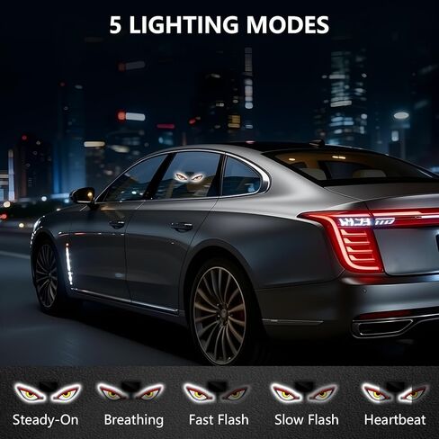 Solar Devil Eyes Car LED Light, Wireless No Drill Demon Eye Warning Lights for Car Windshield & Rear Window, Type-C Rechargeable Animated LED Eyes for Cars, SUVs, Trucks, Vans (1 Pack) in Kuwait
