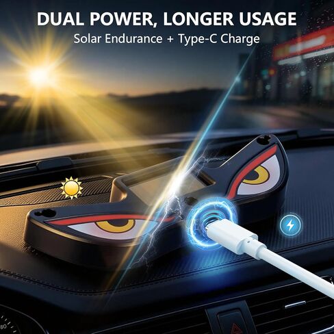 Solar Devil Eyes Car LED Light, Wireless No Drill Demon Eye Warning Lights for Car Windshield & Rear Window, Type-C Rechargeable Animated LED Eyes for Cars, SUVs, Trucks, Vans (1 Pack) in Kuwait