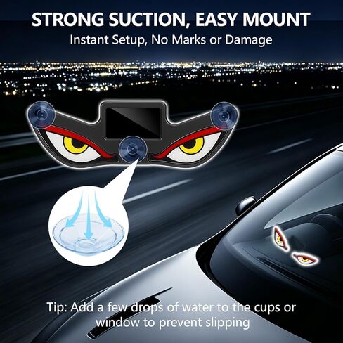 Solar Devil Eyes Car LED Light, Wireless No Drill Demon Eye Warning Lights for Car Windshield & Rear Window, Type-C Rechargeable Animated LED Eyes for Cars, SUVs, Trucks, Vans (1 Pack) in Kuwait
