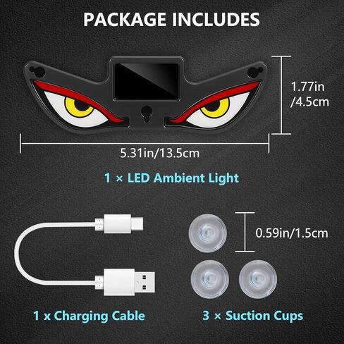 Solar Devil Eyes Car LED Light, Wireless No Drill Demon Eye Warning Lights for Car Windshield & Rear Window, Type-C Rechargeable Animated LED Eyes for Cars, SUVs, Trucks, Vans (1 Pack) in Kuwait
