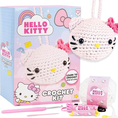 Hello Kitty® and Friends Crochet Kit – Hello Kitty® Bag Charm, Sanrio Crochet Kit for Beginners with Yarn, Starter Hooks, Step-by-Step Tutorials, DIY Craft, Great Teen Gifts in Kuwait