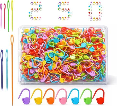 Suhfuib 250 PCS Stitch Markers for Crochet and Knitting, Locking Plastic Stitch Counter Clips, 7 Large-Eye Needles and Storage Case, Essential Crochet Accessories and Supplies for Amigurumi DIY Crafts in Kuwait