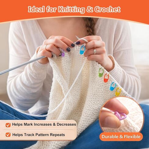 Suhfuib 250 PCS Stitch Markers for Crochet and Knitting, Locking Plastic Stitch Counter Clips, 7 Large-Eye Needles and Storage Case, Essential Crochet Accessories and Supplies for Amigurumi DIY Crafts in Kuwait