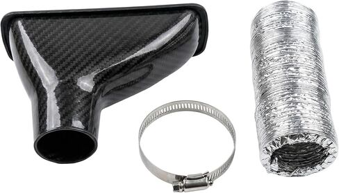 Universal Car Bumper Air Intake Duct Kit 167mm(6.57") Rectangular Carbon Fiber Style with 115cm(45") Flexible Hose and Clamp for Cold Air in Kuwait