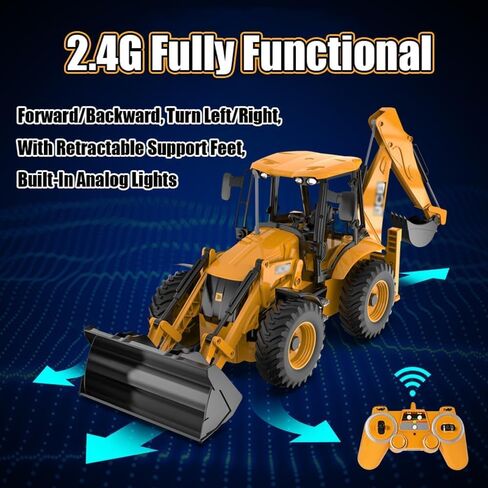 RC Backhoe Wheel Loader 2.4G Fully Functional 1/20 Remote Control Excavator Bulldozer Back Hoe Truck Tractor Digger Heavy Duty Construction Vehicle Engineering Trucks Children's Toys in Kuwait