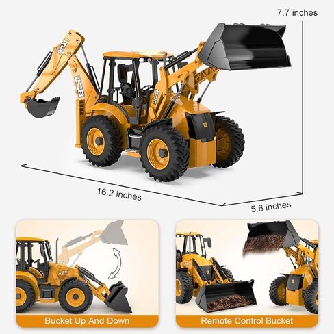 RC Backhoe Wheel Loader 2.4G Fully Functional 1/20 Remote Control Excavator Bulldozer Back Hoe Truck Tractor Digger Heavy Duty Construction Vehicle Engineering Trucks Children's Toys in Kuwait