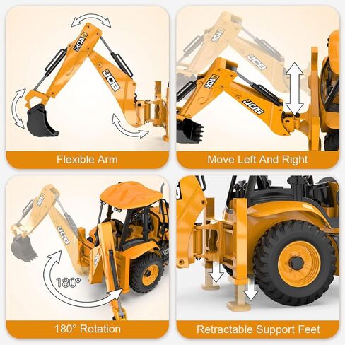 RC Backhoe Wheel Loader 2.4G Fully Functional 1/20 Remote Control Excavator Bulldozer Back Hoe Truck Tractor Digger Heavy Duty Construction Vehicle Engineering Trucks Children's Toys in Kuwait