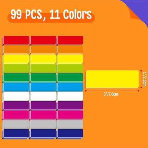 99 PCS Magnetic Name Tag Labels, 11 Colors Dry Erase Reusable Name Stickers for Whiteboards Locker Fridge School Office Home (1" x 3") in Kuwait