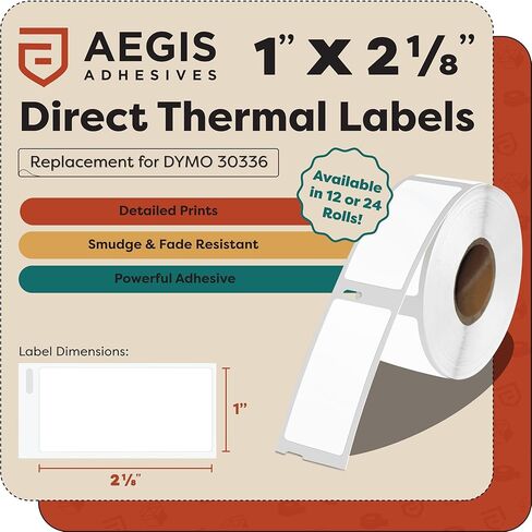 مواد لاصقة إيجيس - بديلة لـ DYMO 30336 (12 لفة، 6000 ملصق) 1 بوصة × 2 1/8 بوصة باركود حراري مباشر وملصقات عنوان - متوافقة مع LabelWriter 450، 450 Turbo، 4XL (ليس 550، 5XL) in Kuwait
