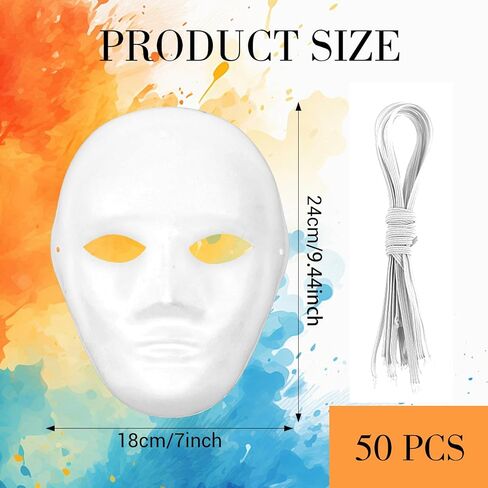50 قطعة من قناع الورق المعجن DIY أقنعة حرفية بيضاء كاملة الوجه أقنعة ورقية كبيرة الحجم من أجل ماردي غرا كوسبلاي وحفلات الرقص زي قابل للطلاء in Kuwait