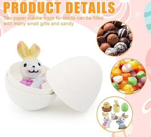 15 Pcs DIY Paper Easter Eggs, 3 Inch Blank Paper Mache Craft Eggs, Paintable White Easter Fillable Paper Eggs for Easter Basket Stuffers Hunt Party Favors DIY Painting Supplies, School and Church in Kuwait