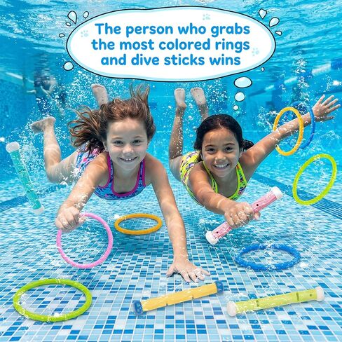 DISHIO Kids Diving Pool Toys Set with Treasure Chest, Sinking Swim Rings Sticks Sharks & Mermaid, Underwater Swimming Games Competition Toys with Bracelet Reward for Boys Girls Summer Toys in Kuwait