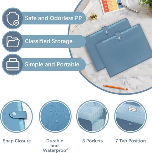 2Pack Accordion File Organizer Expanding File Folder with 8 Pockets, Bulk Letter Size Portable Paper Document Organizer for Office Home Business Supplies in Kuwait