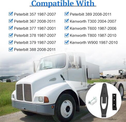 حزام مزلاج غطاء محرك السيارة مع طقم دعامة للإمساك مناسب لـ Kenworth T300 T600 T800 W900 & Peterbilt 357 367 377 378 379 388 389، قطع غيار مزلاج غطاء الشاحنة 23-13857 L56-0001 HLK1035-2 Pack in Kuwait