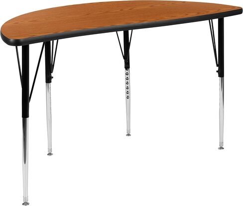 BizChair 47.5" Half Circle Wave Flexible Collaborative Oak Adjustable Height Activity Table in Kuwait