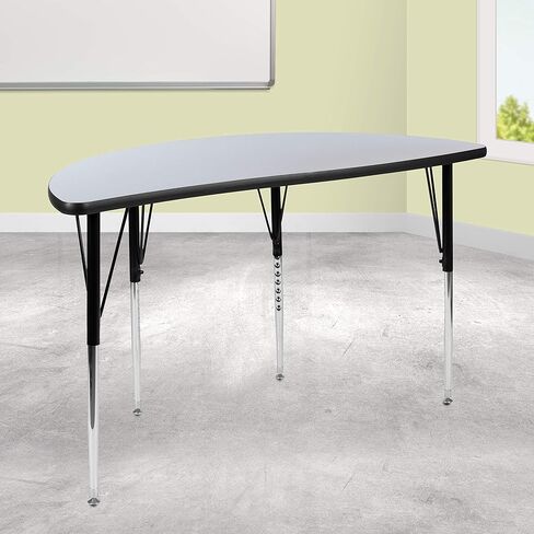 BizChair 47.5" Half Circle Wave Flexible Collaborative Oak Adjustable Height Activity Table in Kuwait