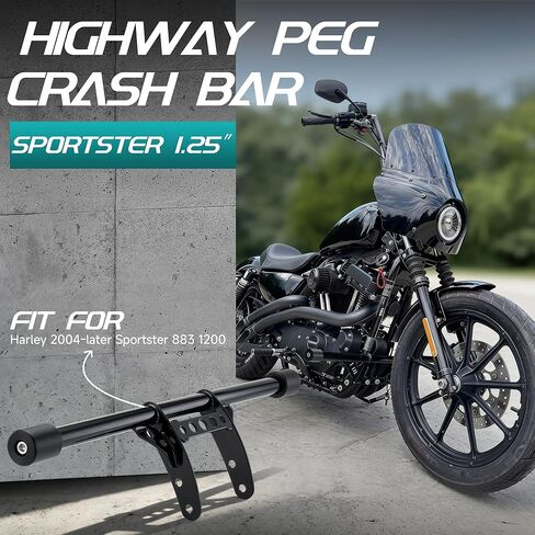 MoKitDora Sportster Crash Bar 1.25" Fat Highway Peg Engine Guard Compatible with Harley 2004-later XL 1200 883 Models, Gloss Black in Kuwait