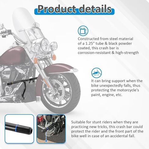شريط التصادم الأمامي وواقيات السرج الخلفية من Wsays متوافقة مع Harley Touring Street Road Electra Glide Road King Ultra Limited 2014-في وقت لاحق، أسود لامع in Kuwait