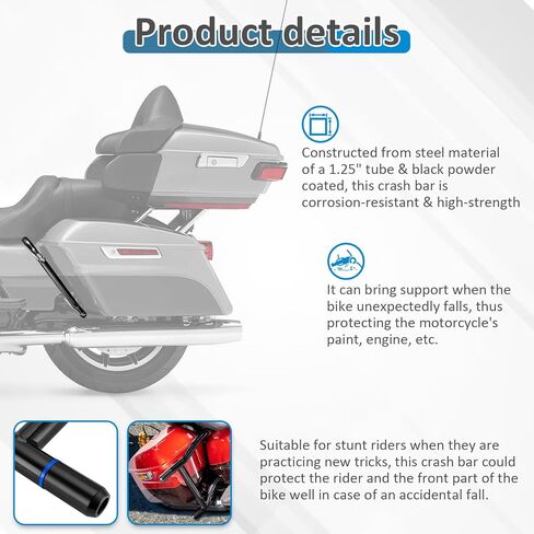 شريط التصادم الأمامي وواقيات السرج الخلفية من Wsays متوافقة مع Harley Touring Street Road Electra Glide Road King Ultra Limited 2014-في وقت لاحق، أسود لامع in Kuwait