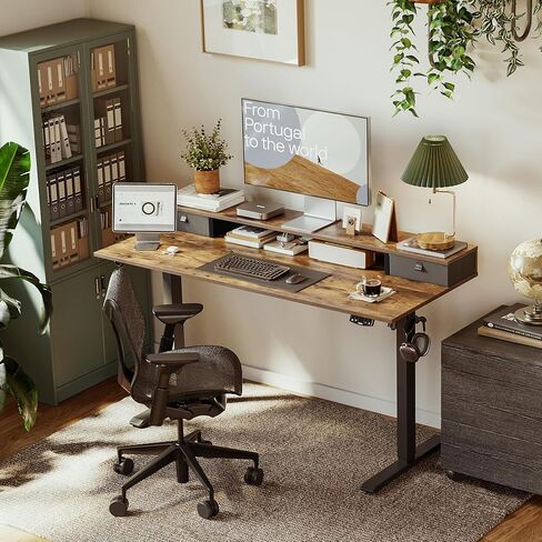 Agilestic 48 x 24 Inches Electric Standing Desk with 2 Storage Drawers, Adjustable Height Sit and Stand Computer Table with Splice Board, Rustic Brown in Kuwait