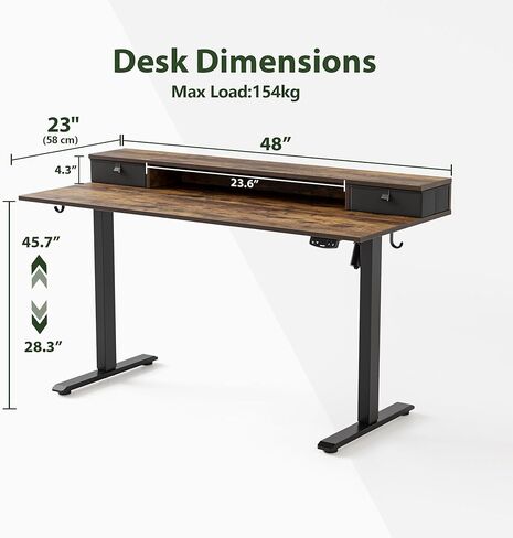 Agilestic 48 x 24 Inches Electric Standing Desk with 2 Storage Drawers, Adjustable Height Sit and Stand Computer Table with Splice Board, Rustic Brown in Kuwait