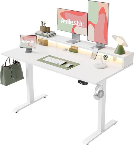 Agilestic 48 x 24 Inches Electric Standing Desk with 2 Storage Drawers, Adjustable Height Sit and Stand Computer Table with Splice Board, Rustic Brown in Kuwait