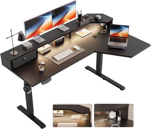 Agilestic 48 x 24 Inches Electric Standing Desk with 2 Storage Drawers, Adjustable Height Sit and Stand Computer Table with Splice Board, Rustic Brown in Kuwait