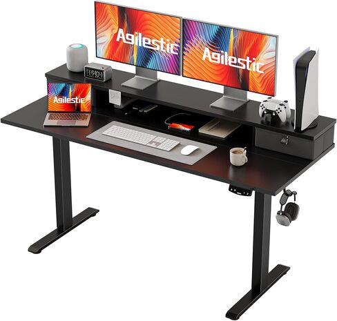Agilestic 48 x 24 Inches Electric Standing Desk with 2 Storage Drawers, Adjustable Height Sit and Stand Computer Table with Splice Board, Rustic Brown in Kuwait