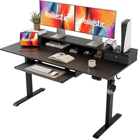 Agilestic 48 x 24 Inches Electric Standing Desk with 2 Storage Drawers, Adjustable Height Sit and Stand Computer Table with Splice Board, Rustic Brown in Kuwait