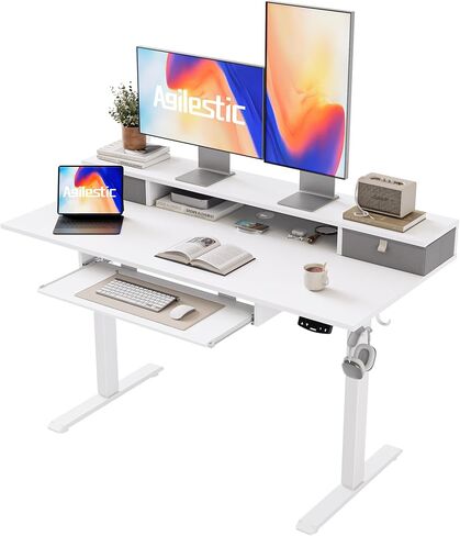 Agilestic 48 x 24 Inches Electric Standing Desk with 2 Storage Drawers, Adjustable Height Sit and Stand Computer Table with Splice Board, Rustic Brown in Kuwait
