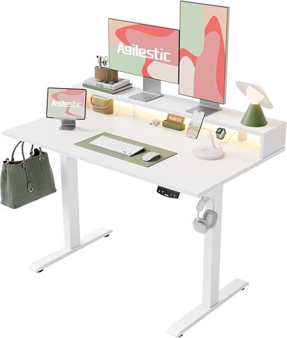 Agilestic 48 x 24 Inches Electric Standing Desk with 2 Storage Drawers, Adjustable Height Sit and Stand Computer Table with Splice Board, Rustic Brown in Kuwait