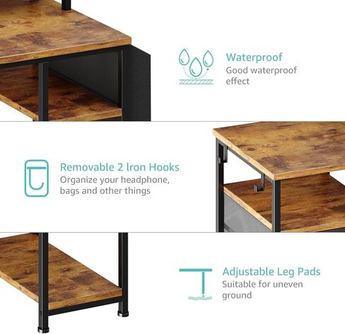 Lufeiya Gaming Desks with Led Lights and Power Outlets, 55 Inch Study Writing Computer Desk with Fabric File Drawers Cabinet for Bedroom, Home Office Desk with Shelves Monitor Stand, Rustic Brown in Kuwait