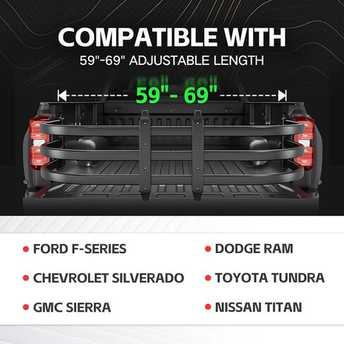 Pickup Truck Bed Extender, 59"-69" Fits for Chevy Silverado & GMC Sierra, Dodge Ram, Ford F-Series, Tundra, Nissan Titan, Aluminum Retractable Adjustable Length Tailgate Extender in Kuwait