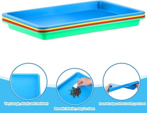 Remerry 4 Pcs Plastic Art Tray for Classroom Stackable Activity Craft Sand Tray Sensory Play Organizer for Kid Painting School Work Art Project Jewelry Sorting Supply (13.4 x 10 Inch,Rainbow Color) in Kuwait