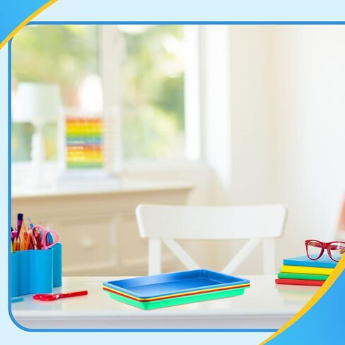 Remerry 4 Pcs Plastic Art Tray for Classroom Stackable Activity Craft Sand Tray Sensory Play Organizer for Kid Painting School Work Art Project Jewelry Sorting Supply (13.4 x 10 Inch,Rainbow Color) in Kuwait