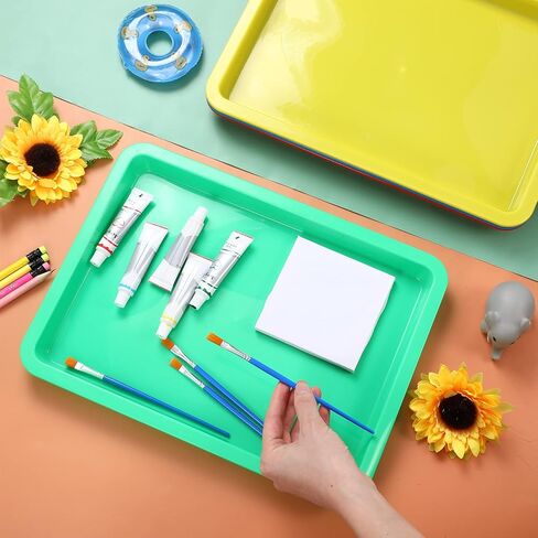 Remerry 4 Pcs Plastic Art Tray for Classroom Stackable Activity Craft Sand Tray Sensory Play Organizer for Kid Painting School Work Art Project Jewelry Sorting Supply (13.4 x 10 Inch,Rainbow Color) in Kuwait