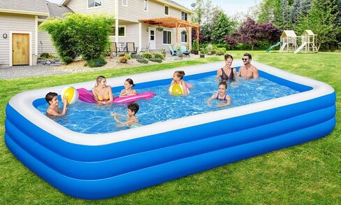 Extra Large Inflatable Swimming Pool - 145" X 74" X 22" Oversized Thickened Blow Up Pool for Kids and Adult, Kiddie Pool for Backyard, Easy Setup & Portable in Kuwait
