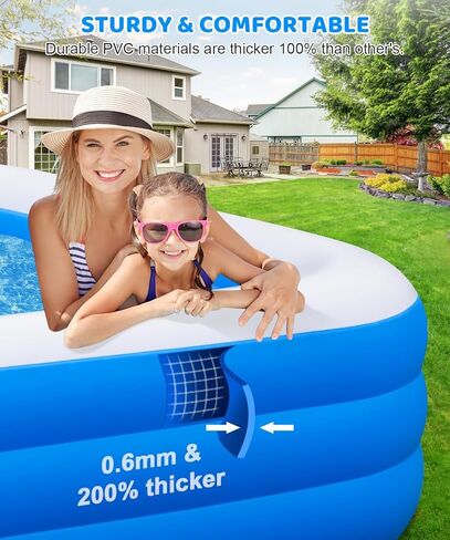 Extra Large Inflatable Swimming Pool - 145" X 74" X 22" Oversized Thickened Blow Up Pool for Kids and Adult, Kiddie Pool for Backyard, Easy Setup & Portable in Kuwait