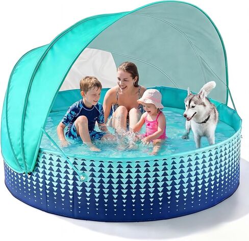 Jasonwell Kiddie Baby Pool with Canopy - Foldable Infant Toddler Kids Pool with Shade Baby Beach Essentials Tent Swimming Wading Pools for Toddlers 1-3 + Kids Dogs Ball Pit Backyard Water Play G, 40" in Kuwait