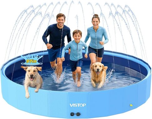 VISTOP 117" Extra Large Dog Pool with Sprinkler, Heavy Duty Foldable Hard Plastic Kiddie Pool, Non-Slip Collapsible Swimming Pool for Dogs, Kids & Pets, Portable Outdoor Backyard Water Play Tub in Kuwait