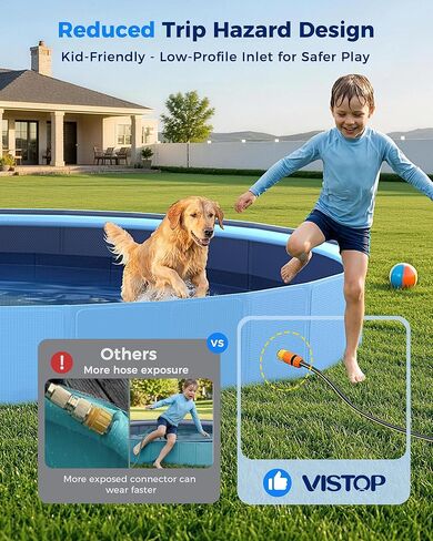VISTOP 117" Extra Large Dog Pool with Sprinkler, Heavy Duty Foldable Hard Plastic Kiddie Pool, Non-Slip Collapsible Swimming Pool for Dogs, Kids & Pets, Portable Outdoor Backyard Water Play Tub in Kuwait
